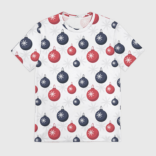 Мужская футболка Синие и красные новогодние шары со снежинками / 3D-принт – фото 1