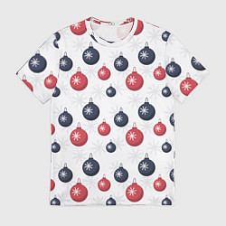Мужская футболка Синие и красные новогодние шары со снежинками