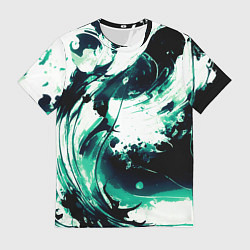 Футболка мужская Чёрно-зелёный абстракция волна, цвет: 3D-принт