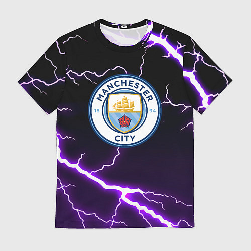 Мужская футболка Манчестер молнии шторм неон / 3D-принт – фото 1