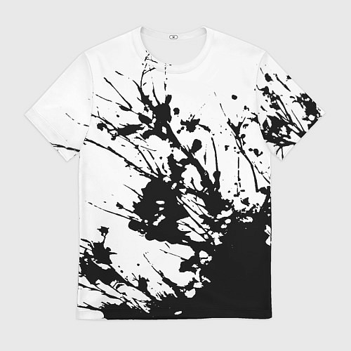 Мужская футболка Чёрная взрывная краска на белом / 3D-принт – фото 1