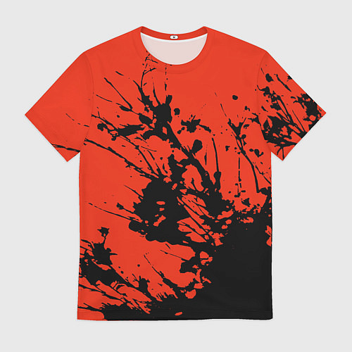 Мужская футболка Взрыв чёрной краски на красно-оранжевом / 3D-принт – фото 1