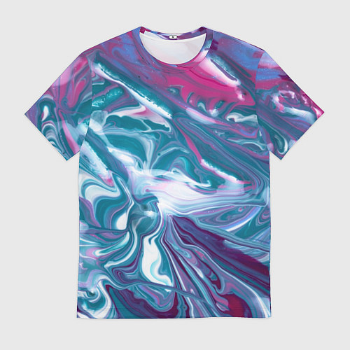 Мужская футболка Абстракция бело сине красный мрамор / 3D-принт – фото 1