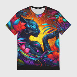 Футболка мужская Грациозная пантера среди тропических цветов, цвет: 3D-принт