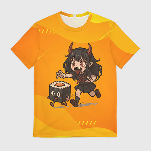 Мужская футболка Девочка дьявол бежит за роллом / 3D-принт – фото 1