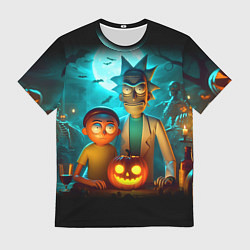 Футболка мужская Morty and Rick with pumpkin - neon halloween, цвет: 3D-принт