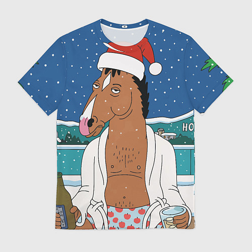 Мужская футболка Новогодний Конь Боджек / 3D-принт – фото 1