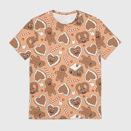 Мужская футболка Паттерн с новогодним печеньем / 3D-принт – фото 1