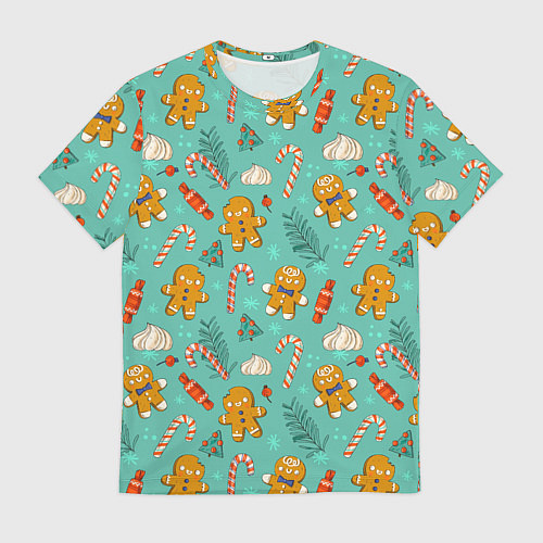 Мужская футболка Новогодний паттерн печенье с конфетами / 3D-принт – фото 1