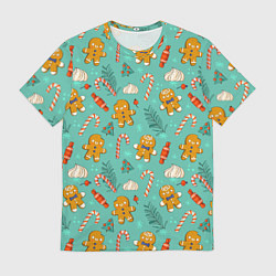 Мужская футболка Новогодний паттерн печенье с конфетами