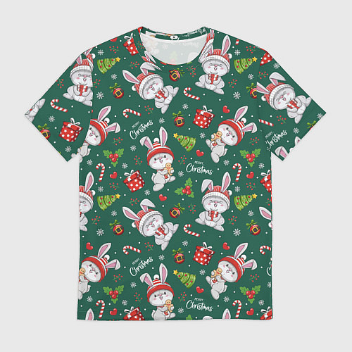 Мужская футболка Новогодние зайчики / 3D-принт – фото 1
