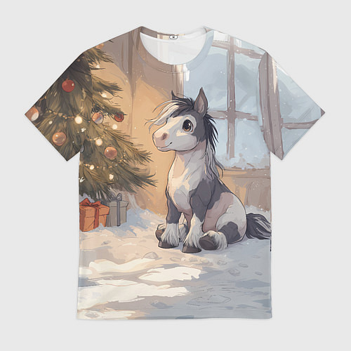 Мужская футболка Лошадка у елки / 3D-принт – фото 1