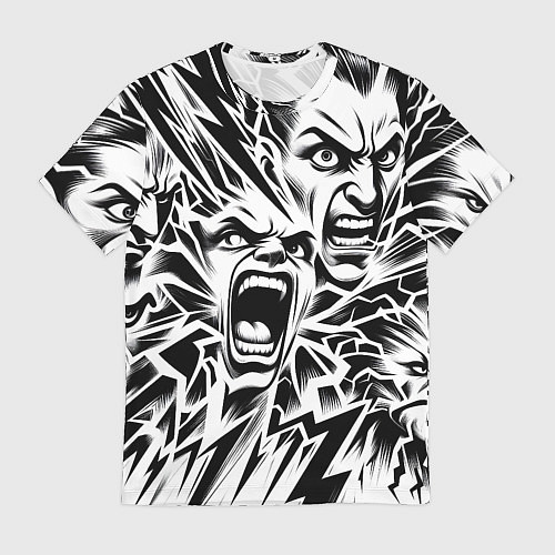 Мужская футболка Свирепые лица и молнии - нейроарт / 3D-принт – фото 1