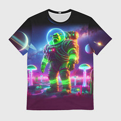 Мужская футболка Космонавт Шрук в неоновом скафандре на загадочной