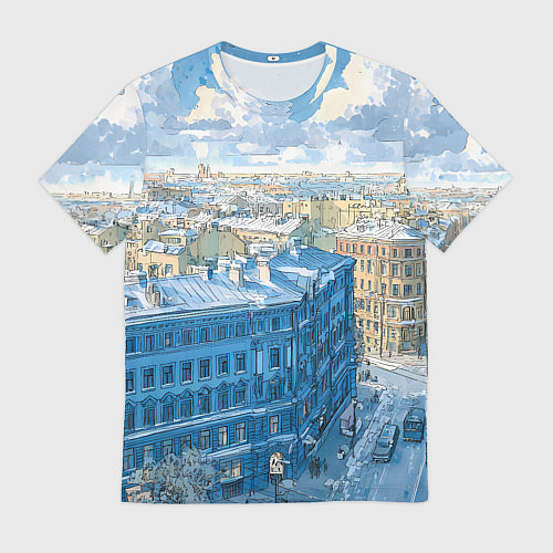 Мужская футболка Зимний утренний Питер / 3D-принт – фото 1
