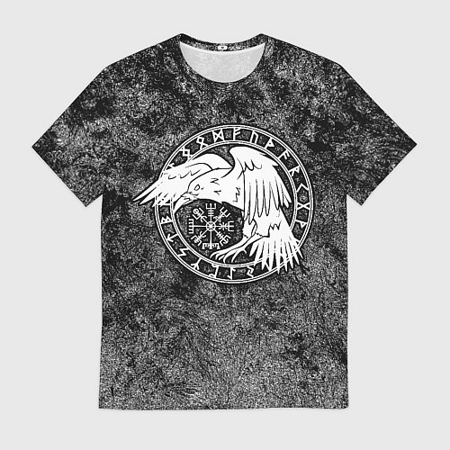 Мужская футболка Ворон в круге рун и компас вегвизир / 3D-принт – фото 1
