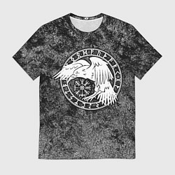 Футболка мужская Ворон в круге рун и компас вегвизир, цвет: 3D-принт