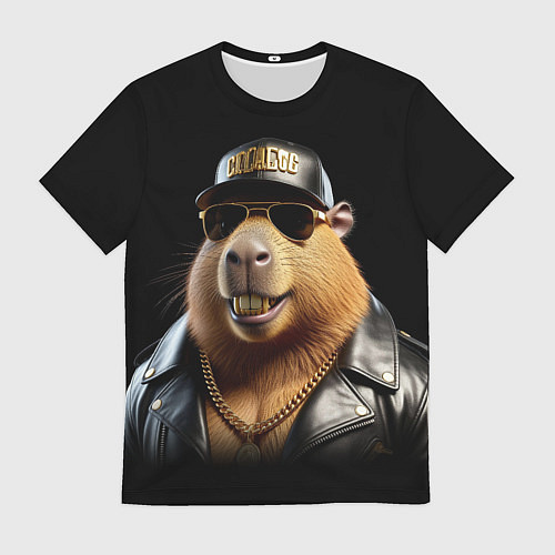 Мужская футболка Капибара в бейсболке / 3D-принт – фото 1