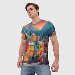 Футболка мужская Новогодний город в горах, цвет: 3D-принт — фото 2