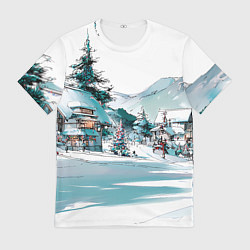 Футболка мужская Дома и елки - Новый год, цвет: 3D-принт