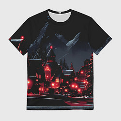 Мужская футболка Новогодняя ночь и красные гирлянды