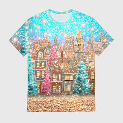 Мужская футболка Новогодний город в блестках