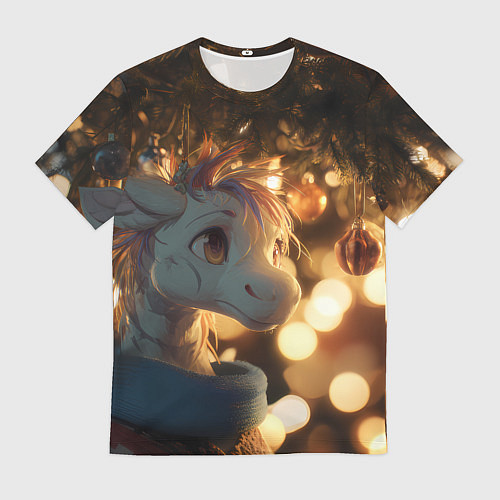 Мужская футболка Лошадка под новогодней елкой / 3D-принт – фото 1