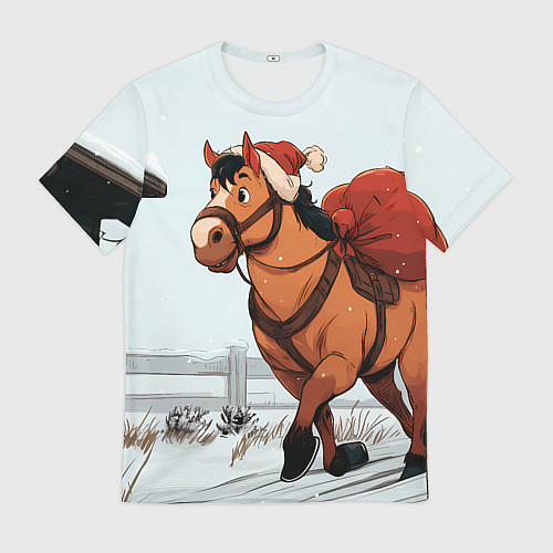 Мужская футболка Лошадка везет новогодние подарки / 3D-принт – фото 1