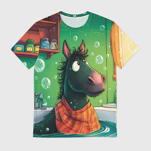 Мужская футболка Лошадь моется в ванной / 3D-принт – фото 1