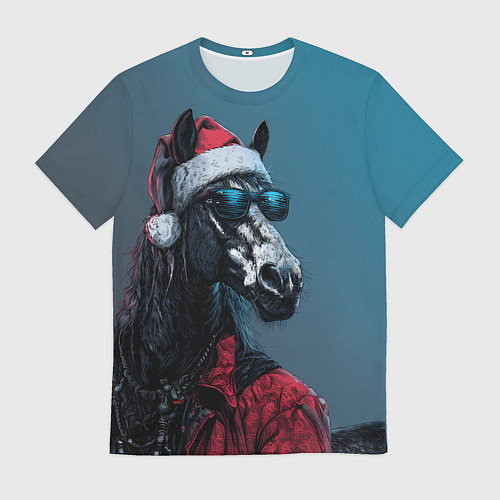 Мужская футболка Лошадь в новогоднем стиле / 3D-принт – фото 1