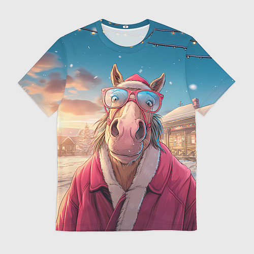 Мужская футболка Удивленная лошадь в очках / 3D-принт – фото 1