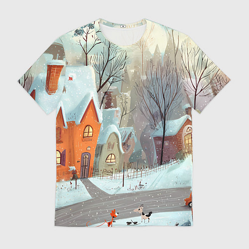 Мужская футболка Милый новогодний дворик / 3D-принт – фото 1