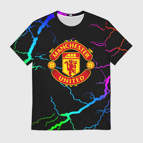 Мужская футболка Манчестер Юнайтед неоновые молнии / 3D-принт – фото 1
