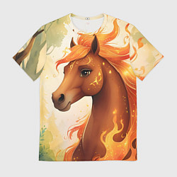 Футболка мужская Милая огненная лошадь, цвет: 3D-принт