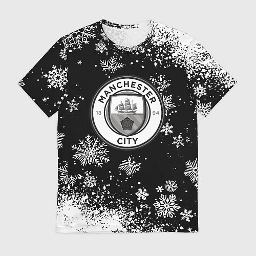 Мужская футболка Манчестер сити снежинки новый год / 3D-принт – фото 1
