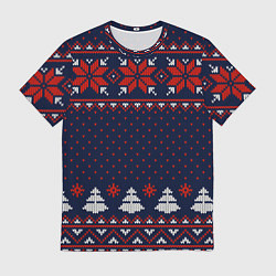 Мужская футболка Новогодний вязаный узор