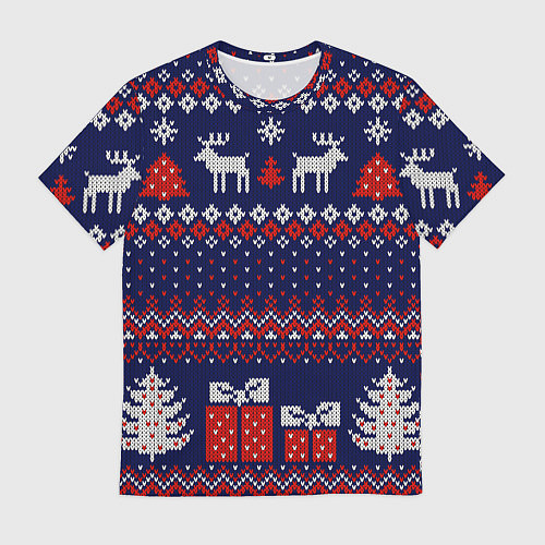 Мужская футболка Новогодний вязаный паттерн / 3D-принт – фото 1