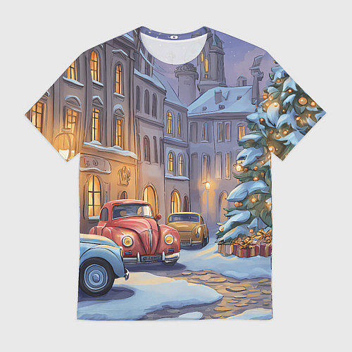 Мужская футболка Новогодний снежный двор / 3D-принт – фото 1