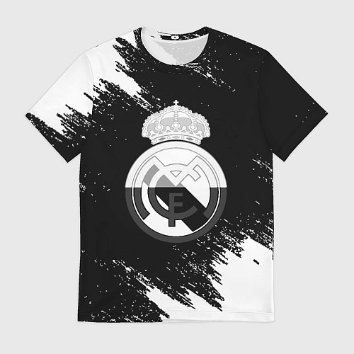Мужская футболка Реал Мадрид черно белые краски / 3D-принт – фото 1