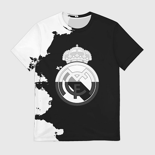 Мужская футболка Реал Мадрид черно белые краски / 3D-принт – фото 1