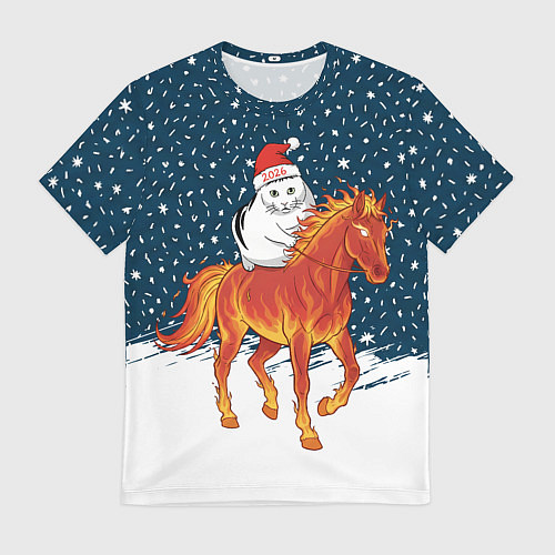 Мужская футболка Кот Бендер и огненный конь - 2026 / 3D-принт – фото 1