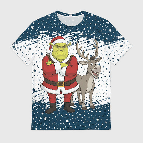 Мужская футболка Шрек и Осел - новый год / 3D-принт – фото 1