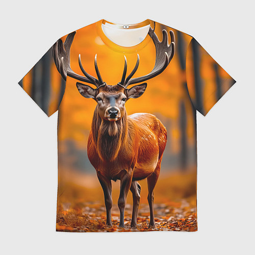Мужская футболка Осенний лес с оленем / 3D-принт – фото 1