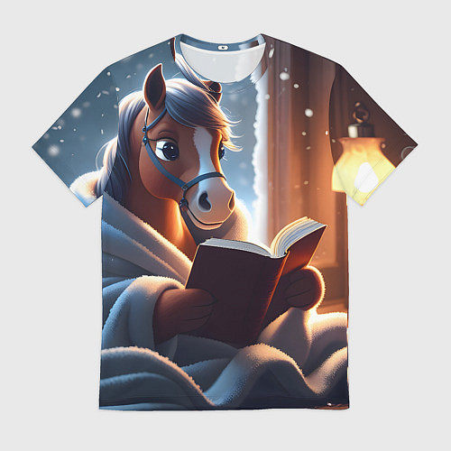 Мужская футболка Лошадка с книгой / 3D-принт – фото 1