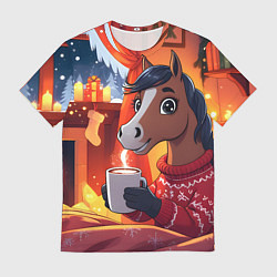 Футболка мужская Лошадка зимним вечером, цвет: 3D-принт