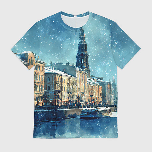 Мужская футболка Снегопад в Санкт-Петербурге / 3D-принт – фото 1