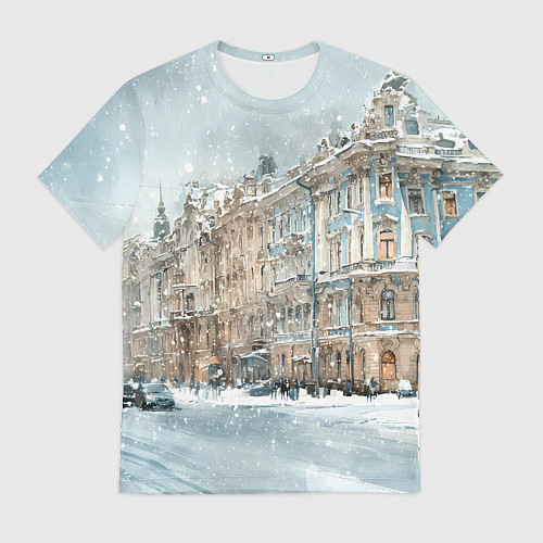 Мужская футболка Снежный день в Санкт-Петербурге / 3D-принт – фото 1