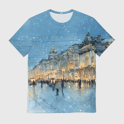 Мужская футболка Снежный вечер Санкт-Петербурга / 3D-принт – фото 1