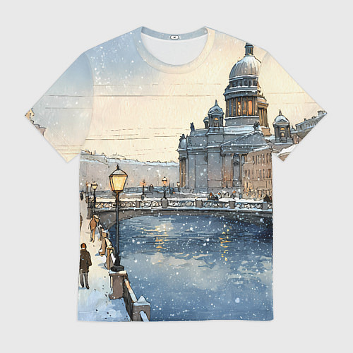 Мужская футболка Санкт-Петербург снежный день / 3D-принт – фото 1