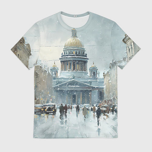 Мужская футболка Санкт-Петербург зимний пейзаж / 3D-принт – фото 1